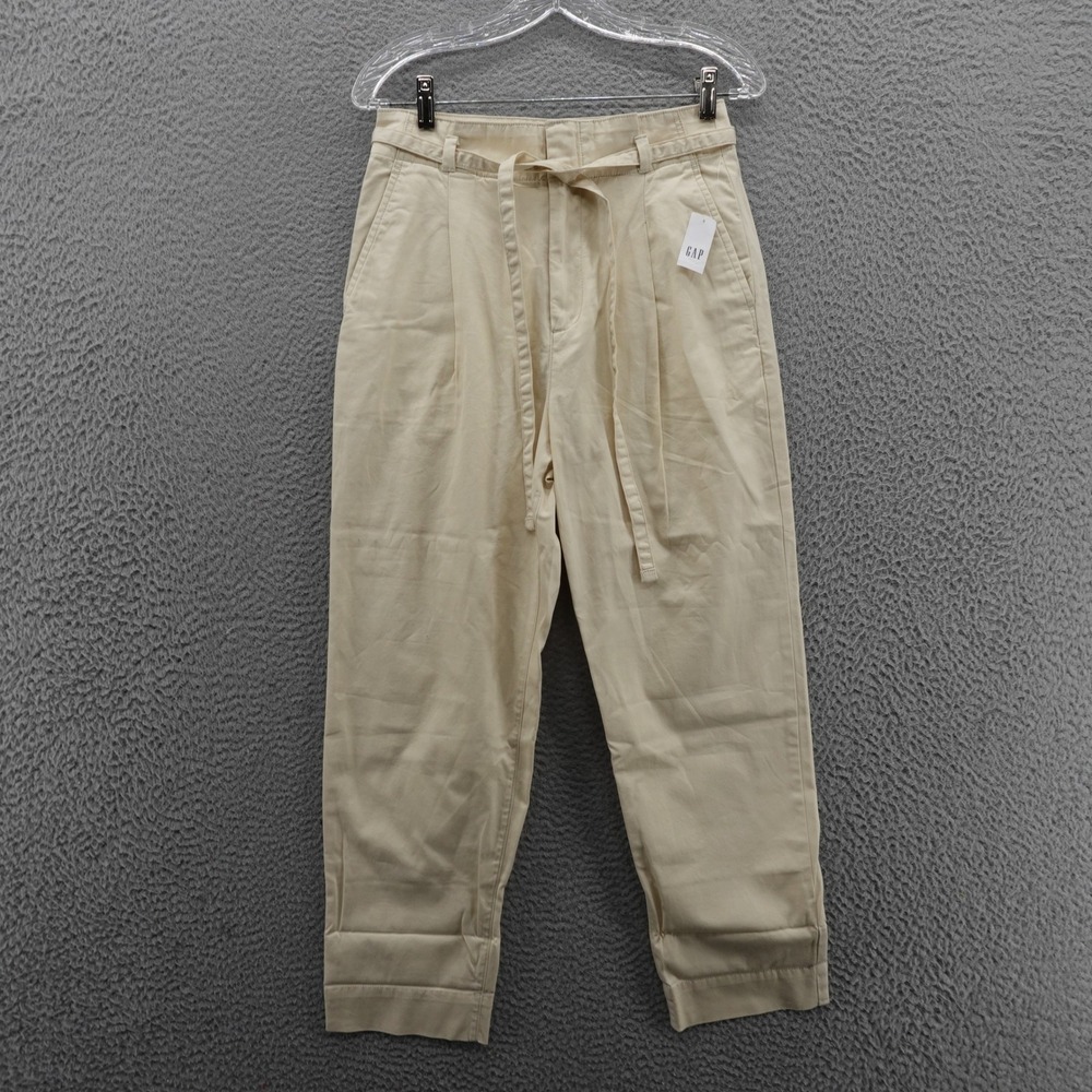 GAP Paperbag Khaki Pants 4 Beige Womens NWT Cotton Belted Tapered Cropped‎